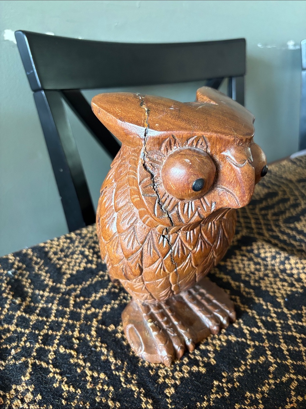 Hand-Carved Solid Wood Owl Sculpture - Picture 2 of 5